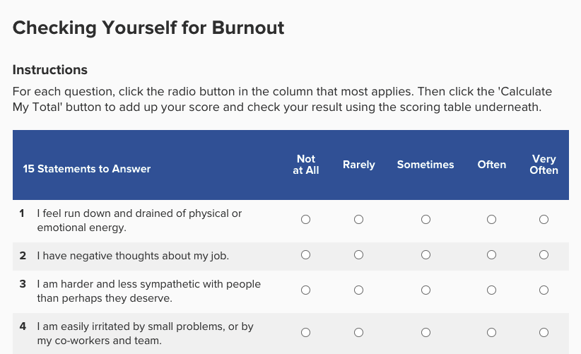 burnout checklist
